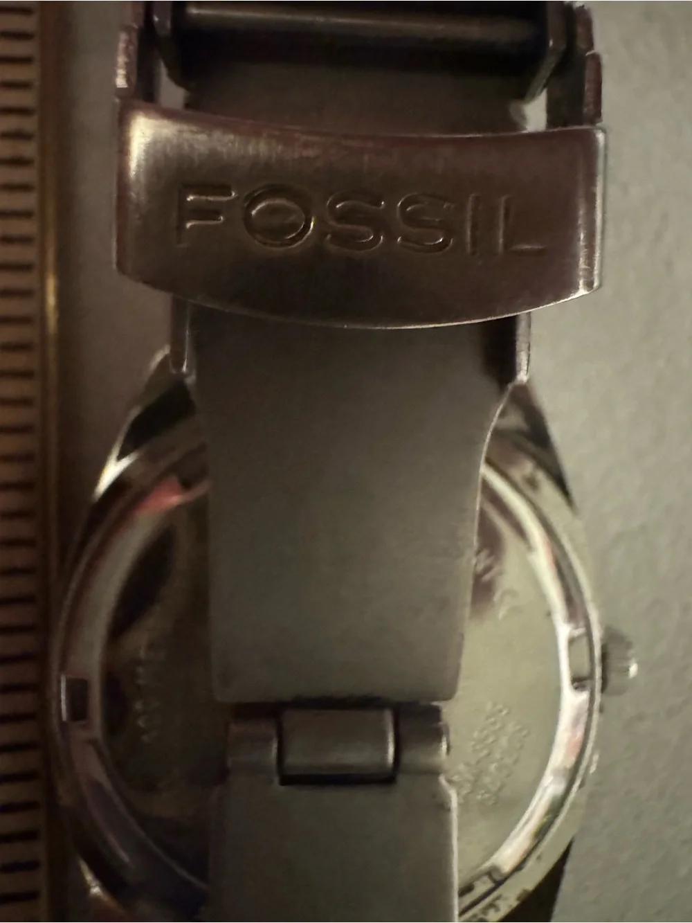 Fossil Silver Stainless Steel Day Date Watch with White Dial